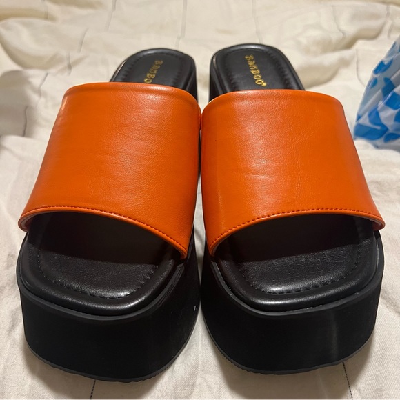 Bamboo Barbie Platform Orange Faux Leather Sandals 90s NIB Super Platform Summer - Picture 2 of 12